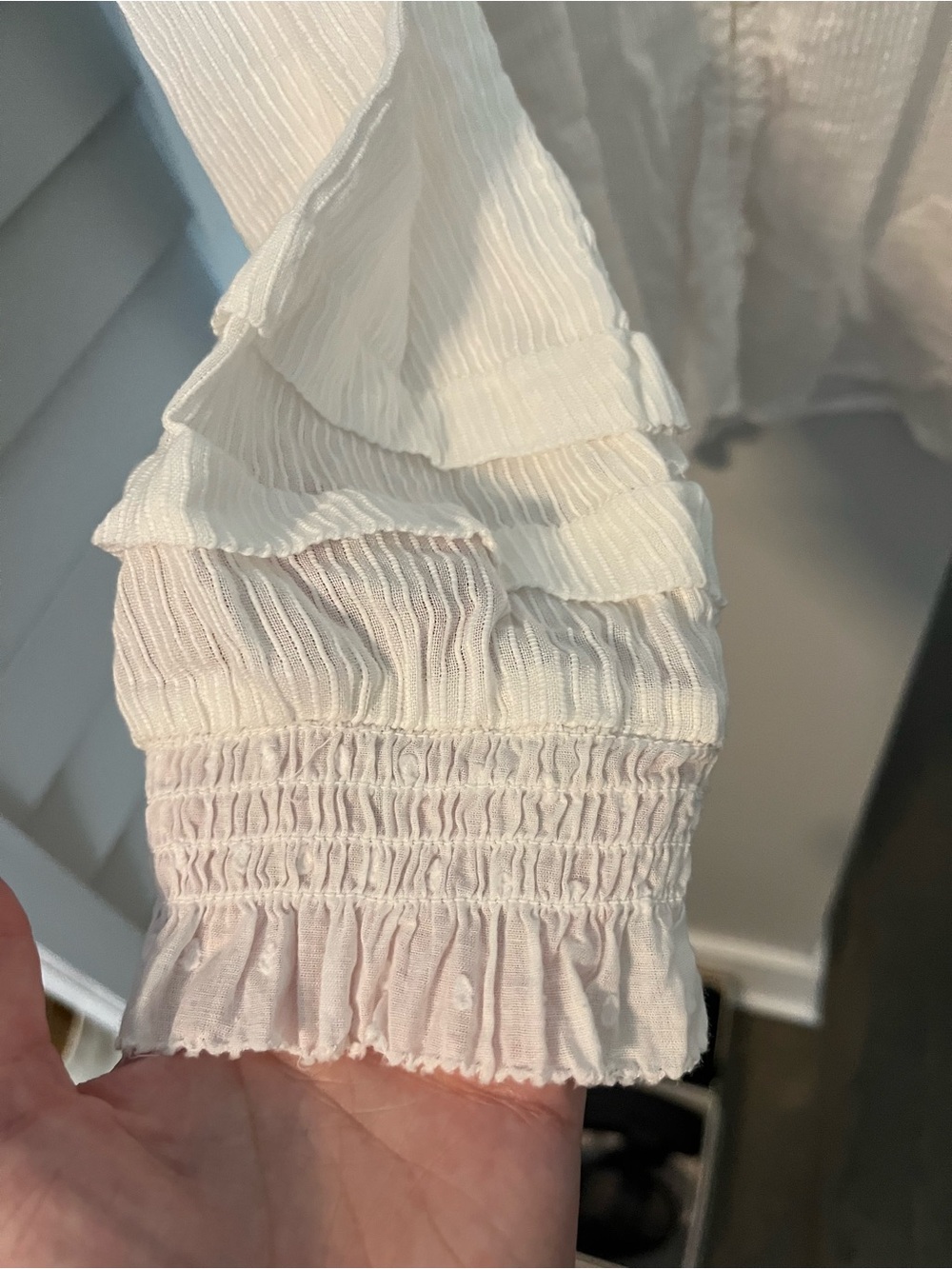 Quince White Ruffle-Trim Button-Front Blouse - Picture 2 of 4